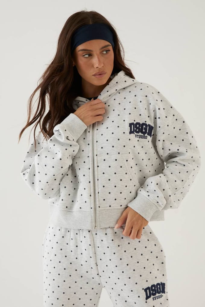 Dames Dsgn Studio Polkadot Applique Boxy Crop Hoodie | Asgrijs | Maat: Medium