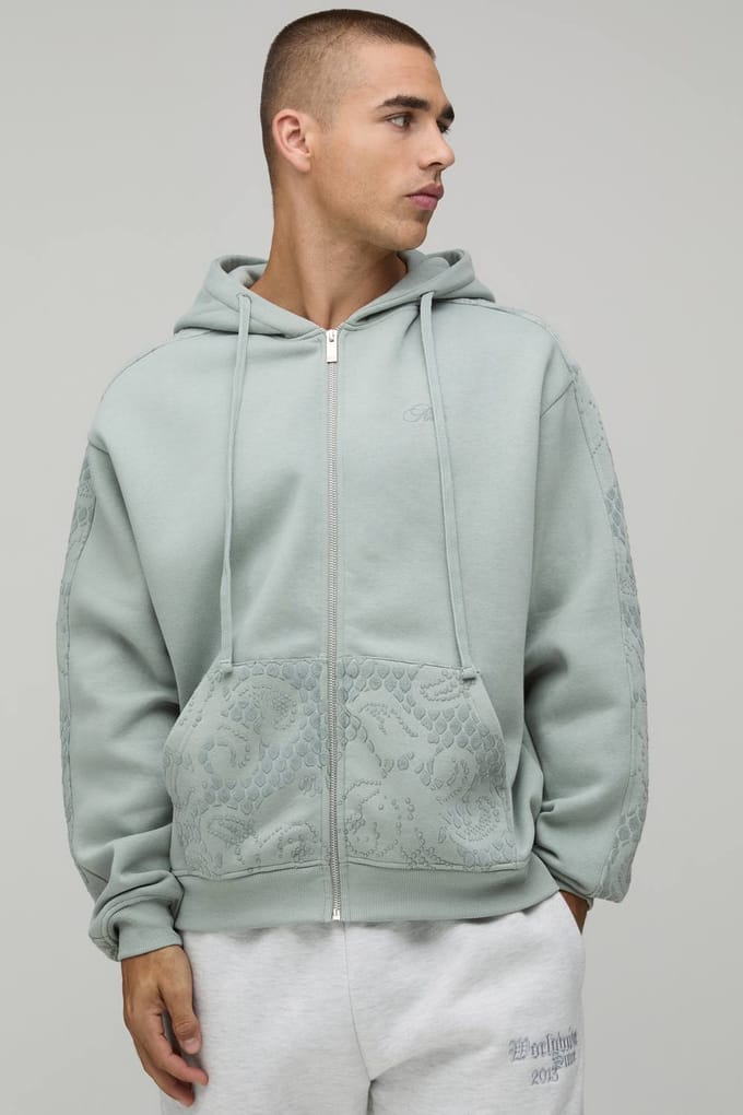 Oversized Hoodie Met Zip En Geflockeerde Mouwen | Forest | Size Medium