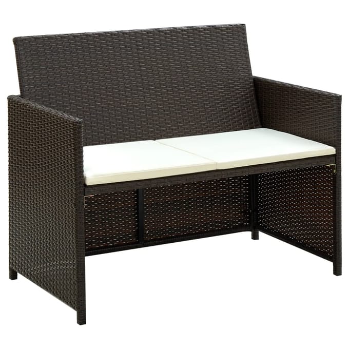 vidaXL - Tuinbank - 2-zits - met - kussens - poly - rattan - bruin