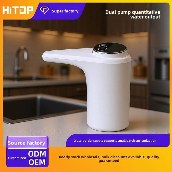 Draagbare oplaadbare automatische waterdispenser met dubbele pomp en slimme uitschakeling beige