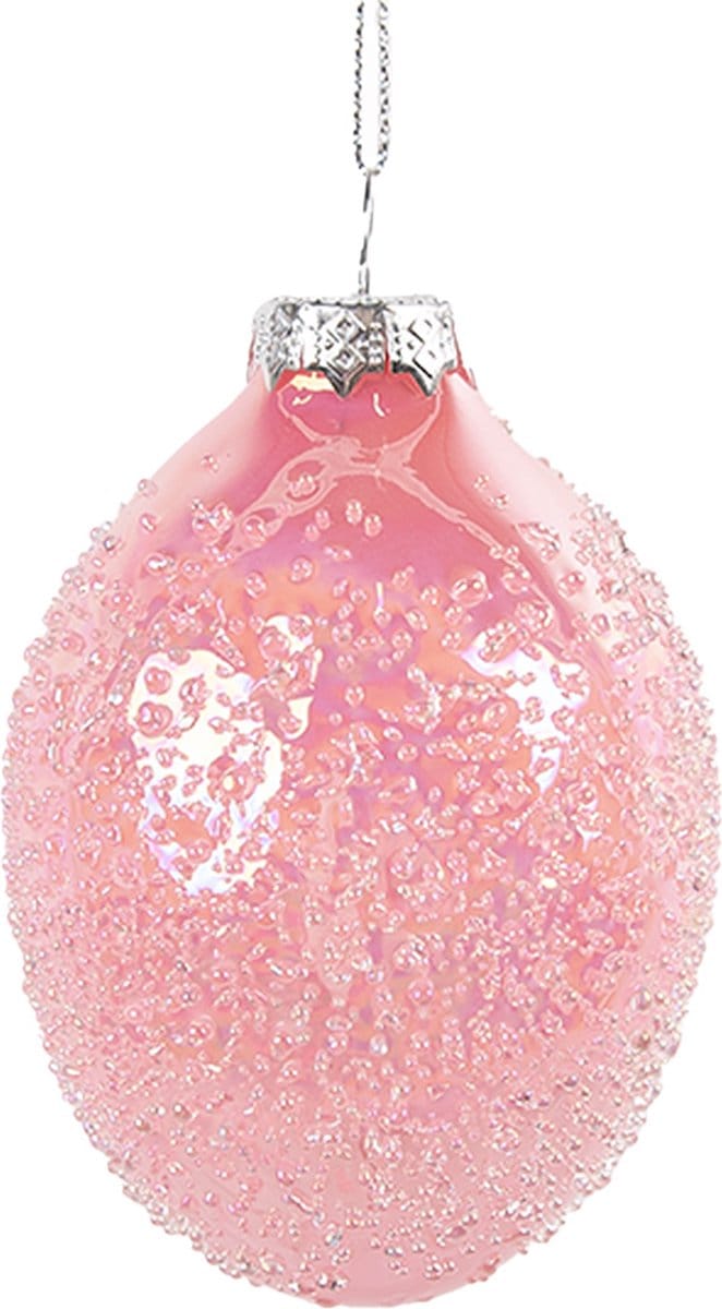 Clayre & Eef Paashanger Ei Ø 6x9 cm Roze Glas