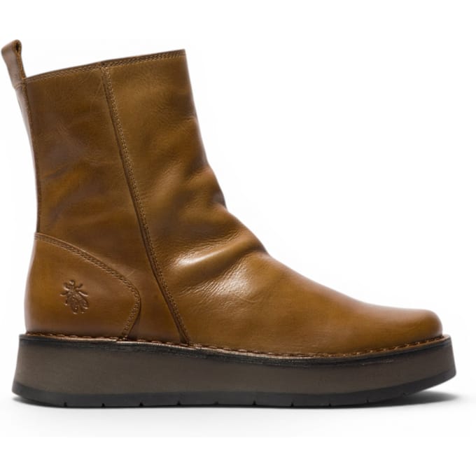 Fly London Dames Tan Lederen Rits Platform Enkellaarzen - RENO053FLY