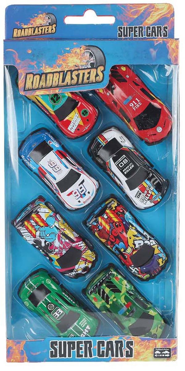 Roadblasters Auto's Die Cast Pull Back 7,5cm, 8st.