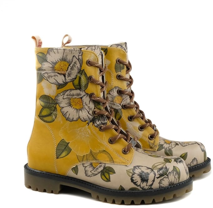 Goby Golden Bloom Dames Veterboots - Handgemaakt Vegan Leer - Maat 41