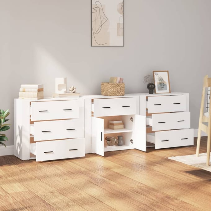 vidaXL - Dressoirs - 3 - st - bewerkt - hout - wit
