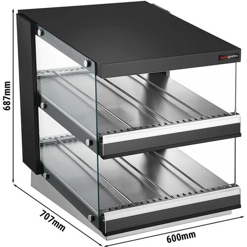 GGM Gastro Warmhaltevitrine - 600mm - 980 Watt - mit 2 Ablagen - Schwarz