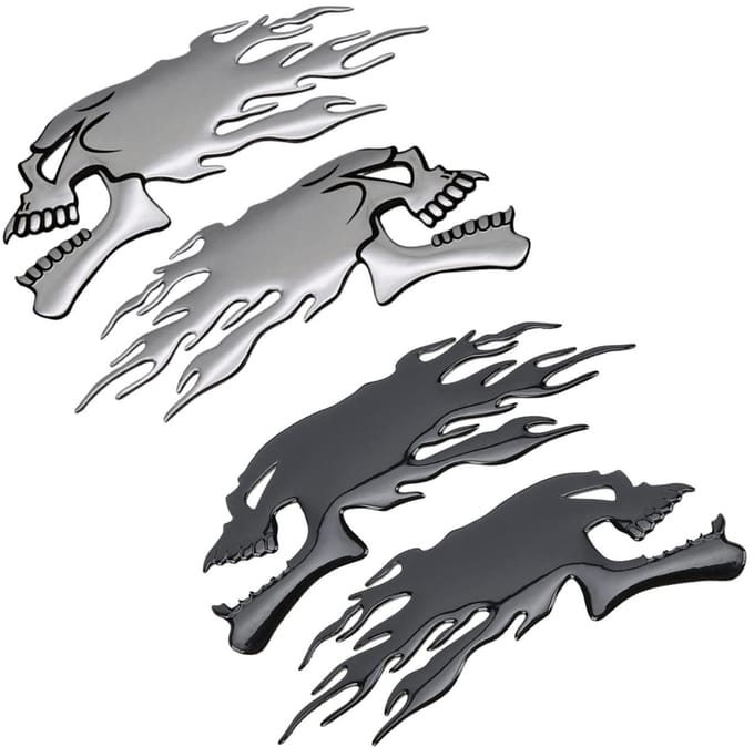 Dailygoods- Tankpad Waterdicht - 3D Sticker - Vlam/Schedel - Krasbescherming - PVC - Set van 4 - Motorsticker