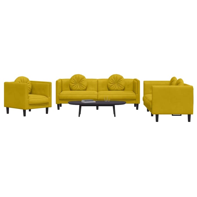 vidaXL - 3-delige - Loungeset - met - kussens - fluweel - geel