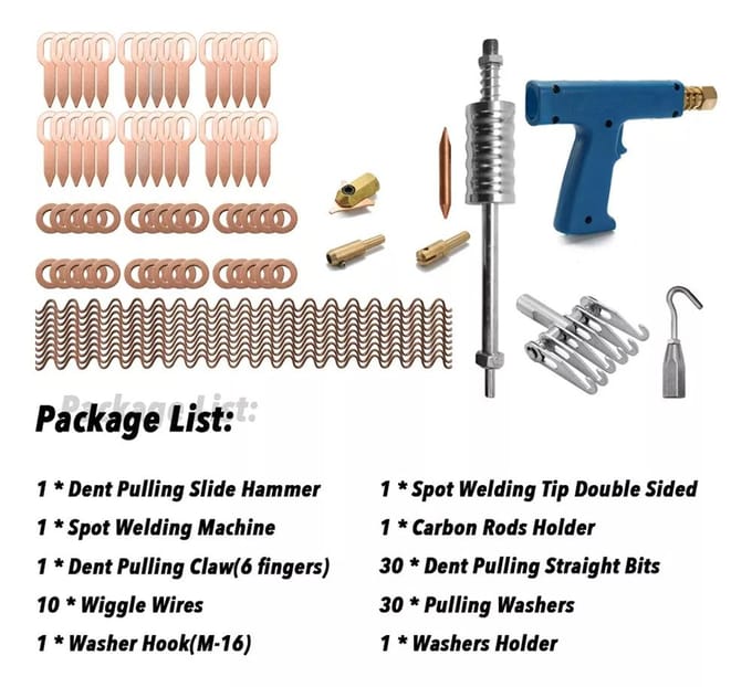 77 stks Stud Lassers Dent Repareren Kit Trekken Klauw Krimpende Lasmachine Slide Hammer Puller veelkleurig