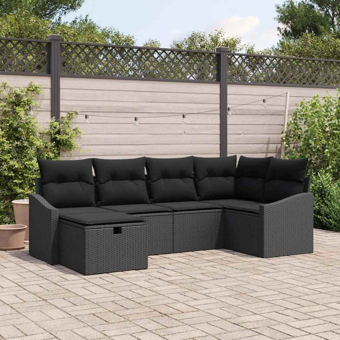 vidaXL - Bankstel - 7 - st - poly - rattan