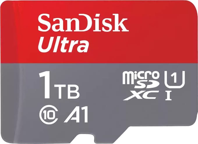 SanDisk microSDXC Ultra 1TB (A1/UHS-I/Cl.10/150MB/s) + Adapter Mobile microSDXC-kaart 1 TB A1 Application Performance Class, UHS-Class 1