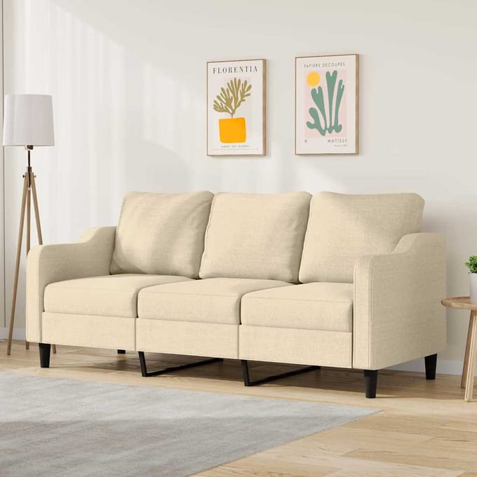 vidaXL - Driezitsbank - 180 - cm - stof - crèmekleurig