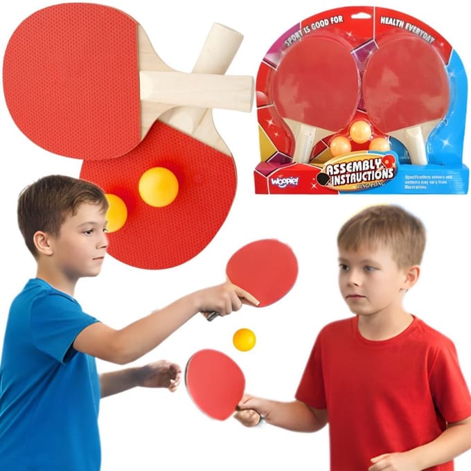 Woopie Ping Pong Tafeltennisrackets Set + 3 Ballen
