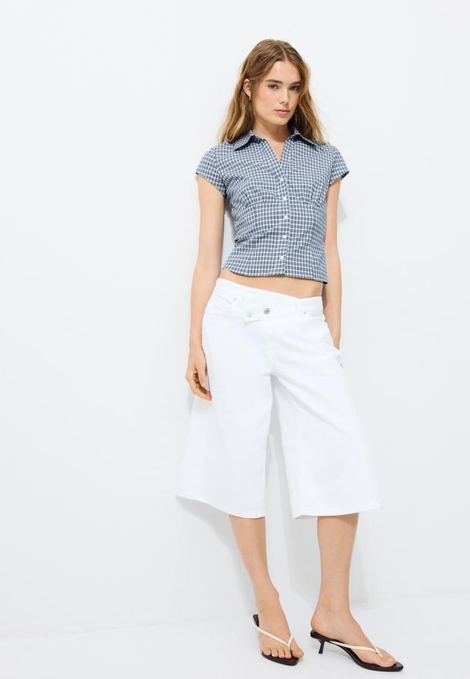 Stradivarius Blouse met korte mouw en naad onder de borst  Marineblauw S