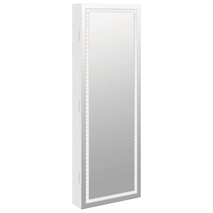 vidaXL - Sieradenkast - met - spiegel - en - LED - wandgemonteerd - wit
