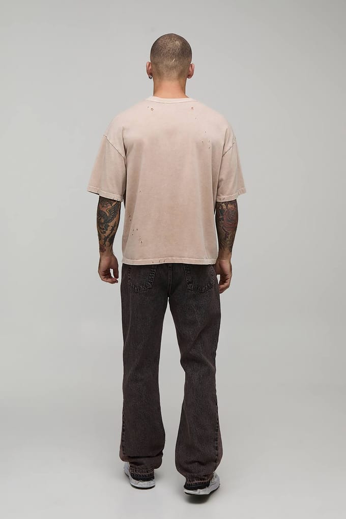 Slim Flare Gewassen Distressed Gusset Paneel Jeans | Stone | Size 42