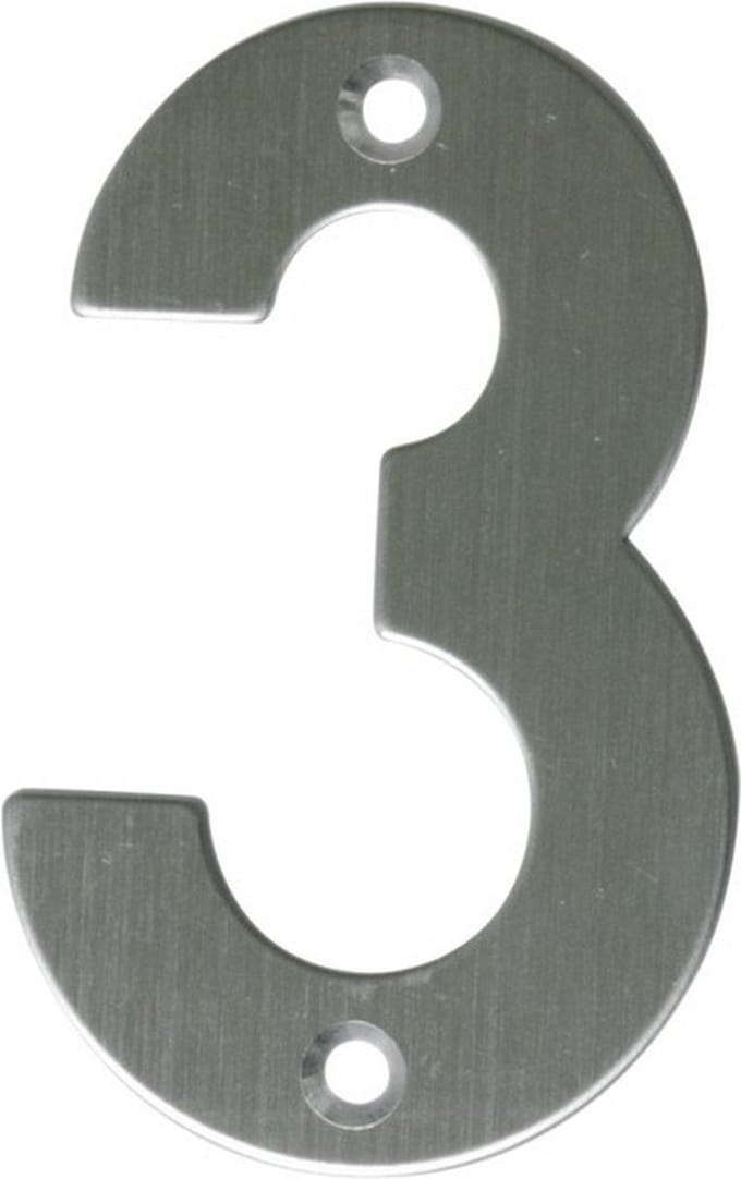 AMIG Huisnummer 3 - massief Inox RVS - 10cm - incl. bijpassende schroeven - zilver