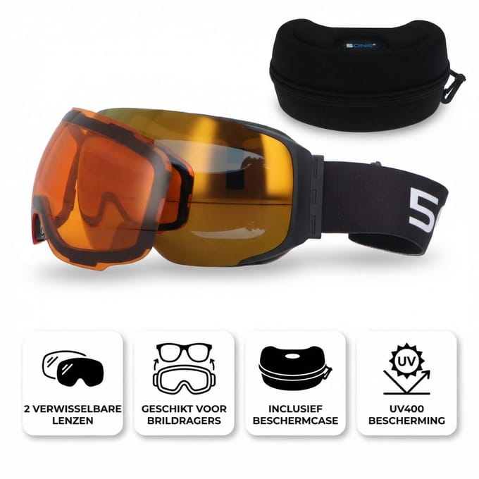 5one® Alpine 9 - Skibril met 2 Verwisselbare Lenzen - Brons en Oranje