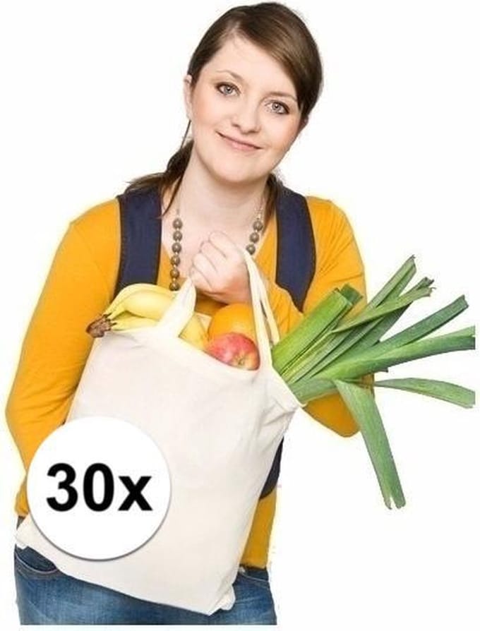 30x Katoenen boodschappen tassen naturel