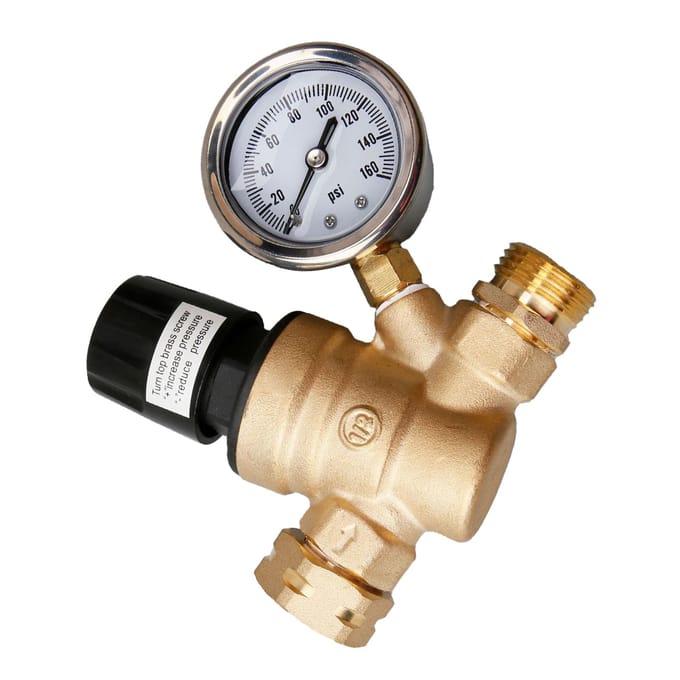 Régulateur de pression d'eau 34 po, filetage NH, en laiton, avec manomètre, pour camping-car black