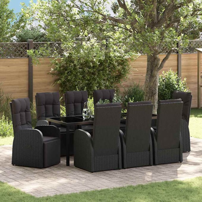 vidaXL - Tuin - Eettafel - Set - 9 - st - Zwart - poly - rattan