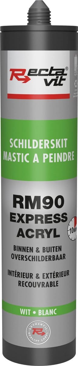 Rectavit - Recta-Mastic 90 Kit - Acrylaatkit - Wit - Schilderskit - Voor binnen en buiten - Waterdicht - Snelle Uitharding - 310ml