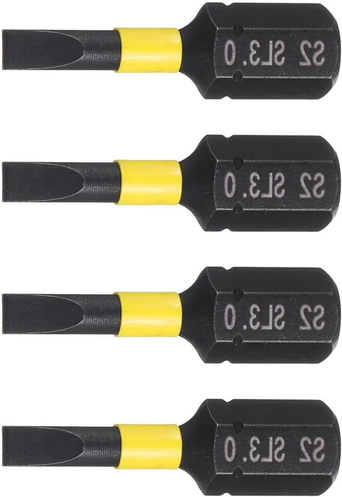 Schroevendraaier Bits - Platte Kop Bits - Mechanisch Onderhoud - Magnetische Grip - 4 Stuks 25mm - Zwart