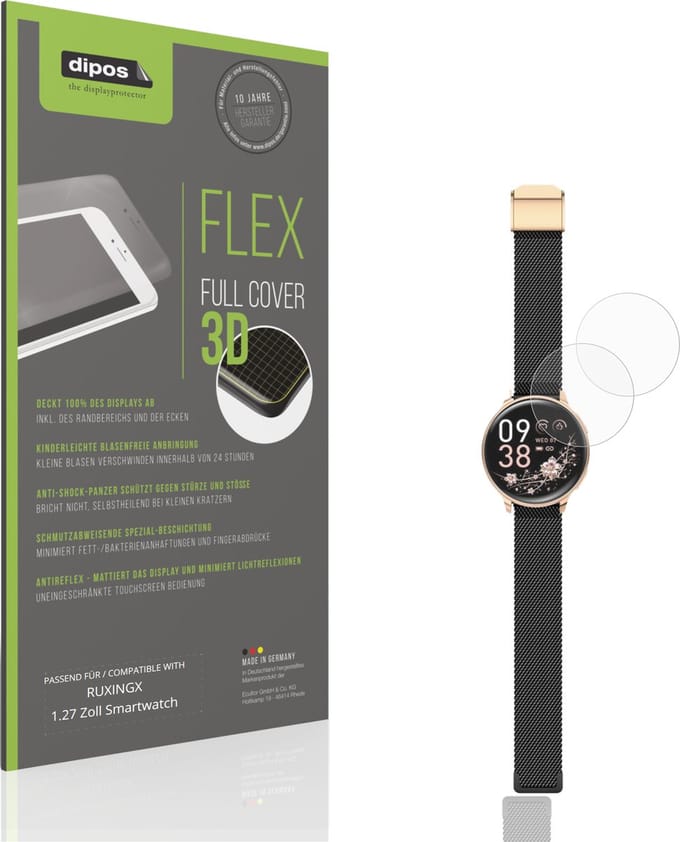 dipos FLEX – 2x Matte Screenprotector geschikt voor RUXINGX 1.27 Zoll Smartwatch | Volledige Schermbescherming | Case-Friendly