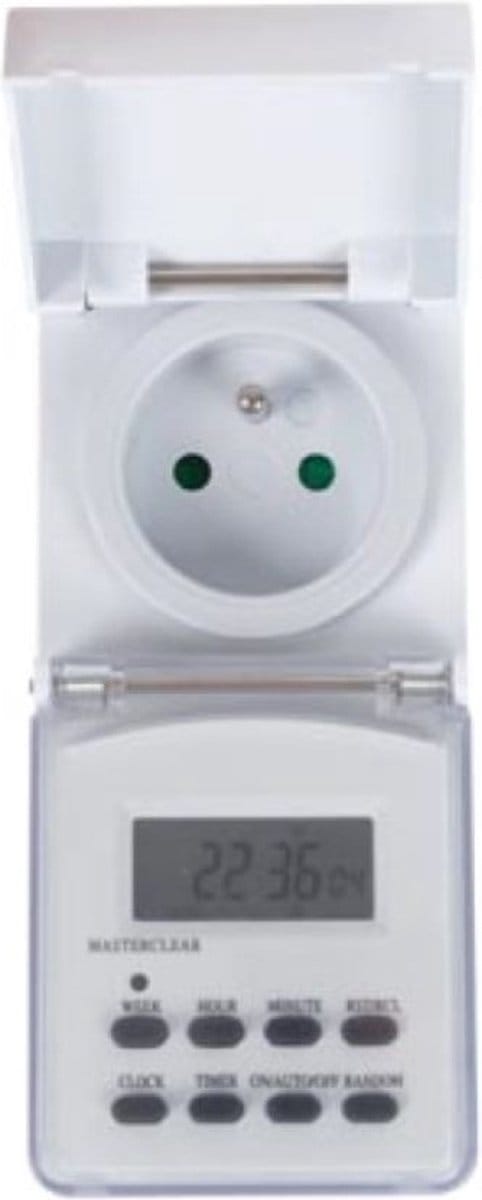Perel Weektimer, digitaal, 230 V, 32 A, 3600 W, IP44, voor gebruik buitenshuis, Franse aarding type E, wit