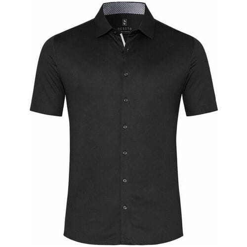 Desoto Overhemd Solid Color Short Sleeve Casual Kent Zwart / male