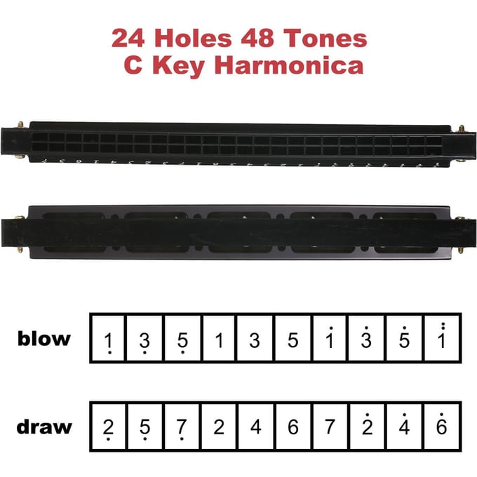 Harmonica Professional Harp Armonica Tonalité de C 24 Trous Polyphonique Diatonique Harmonica avec Étui pour Blues Folk Jazz Pop noir