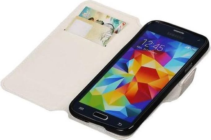 Cross Pattern TPU Bookstyle Wallet Case Hoesje Geschikt voor Samsung Galaxy S5 G900F Wit