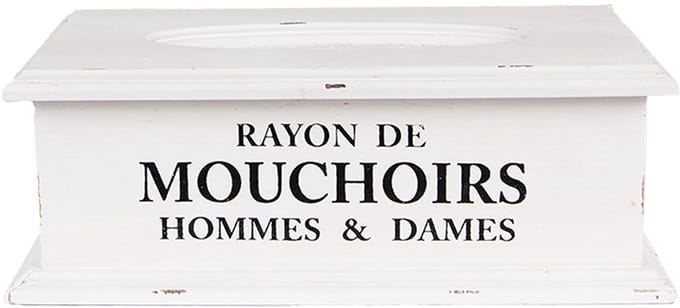 Clayre & Eef Tissue Box 28x16x10 cm Wit Hout