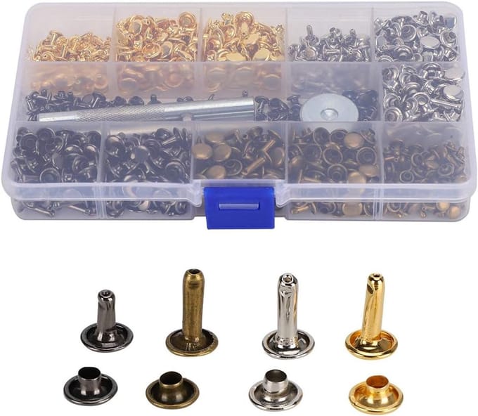 480 Sets Dubbele Dop Klinknagels - Metalen Studs voor Leer en Ambachten