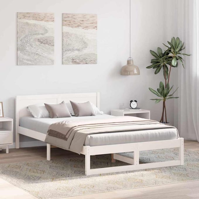 vidaXL - Bedframe - met - hoofdeinde - Wit - 120 - x - 190 - cm - Massief - grenenhout