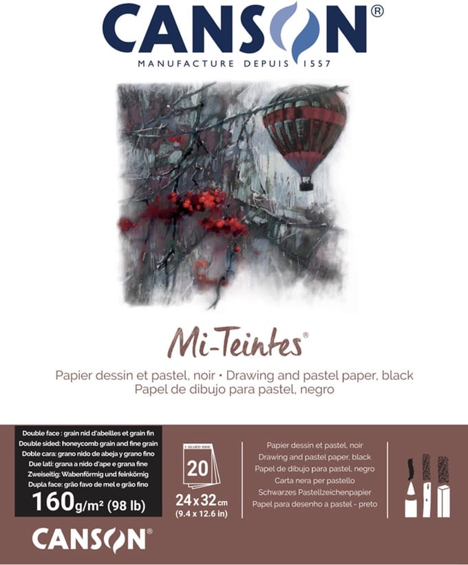 CANSON tekenpapier Mi-Teintes, in blok, 240 x 320 mm, zwart 425