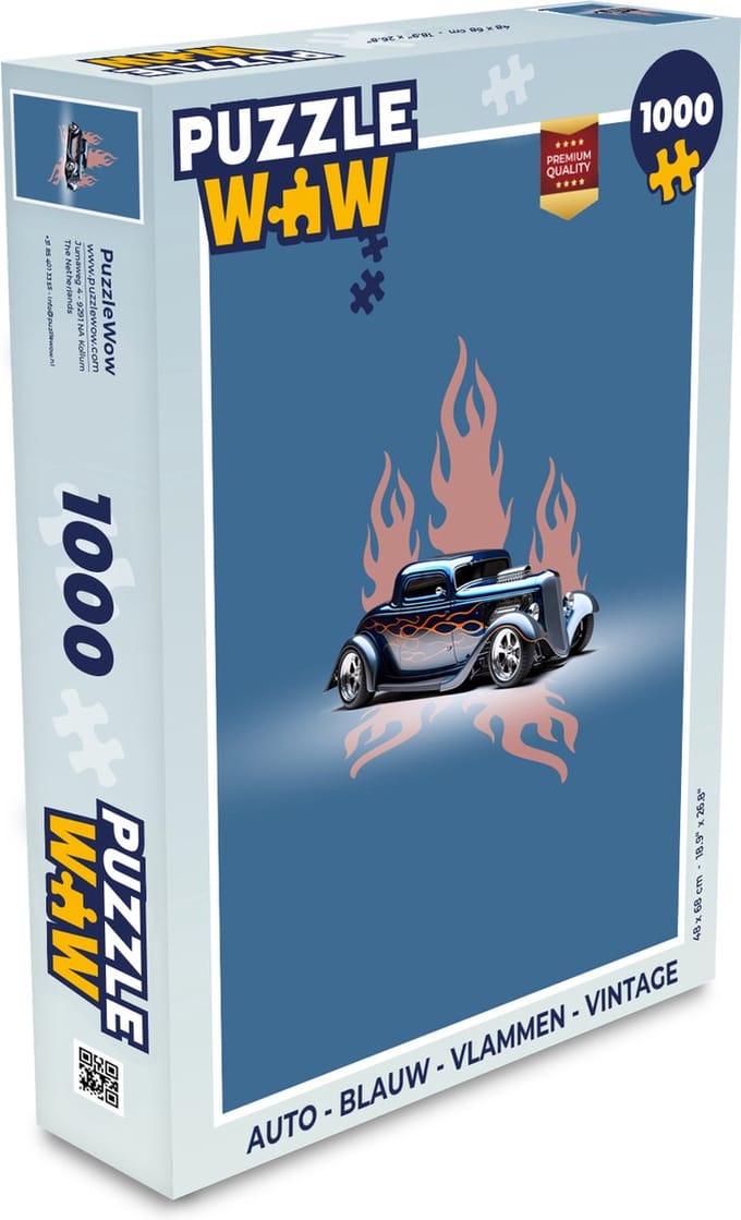 Puzzel Auto - Blauw - Vlammen - Vintage - Legpuzzel - Puzzel 1000 stukjes volwassenen
