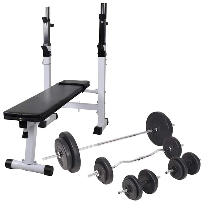 vidaXL - Trainingsbank - met - gewichtenrek - en - halterset - 90 - kg
