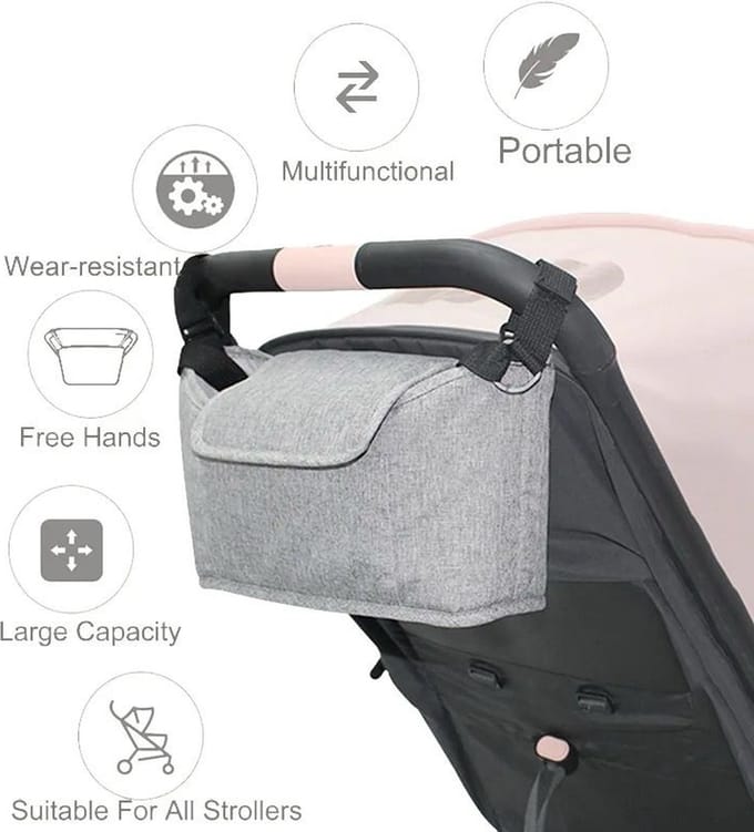 Kinderwagen Tas, Universeel Buggy Tas - Buggy Organizer - Grijs