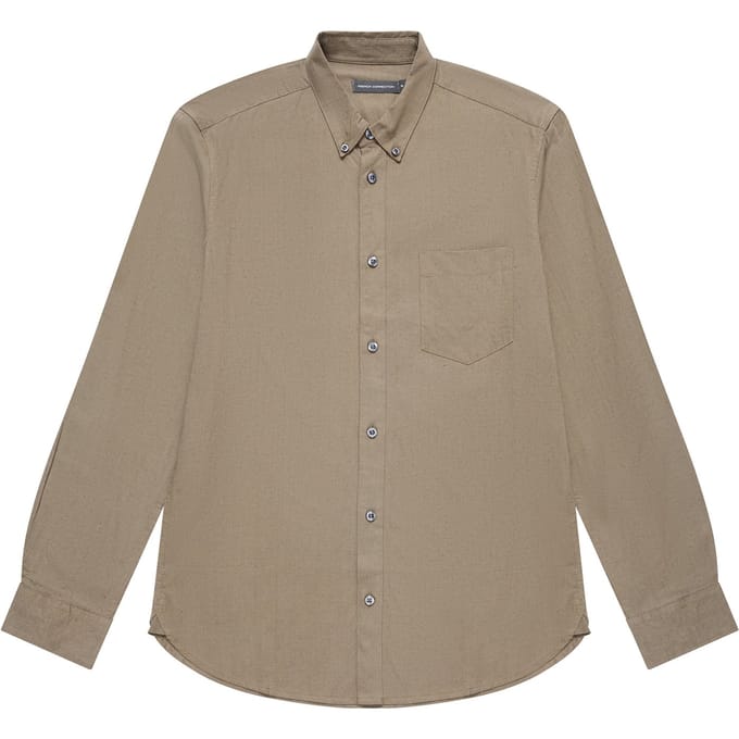 French Connection Linen 22 L/s Trim Khaki Maat: M | Casual Overhemden Outlet | Heren | Bruin