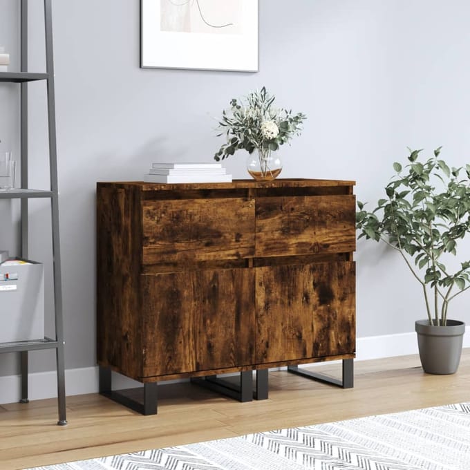 vidaXL - Dressoirs - 2 - st - 40x35x70 - cm - bewerkt - hout - gerookt - eikenkleurig