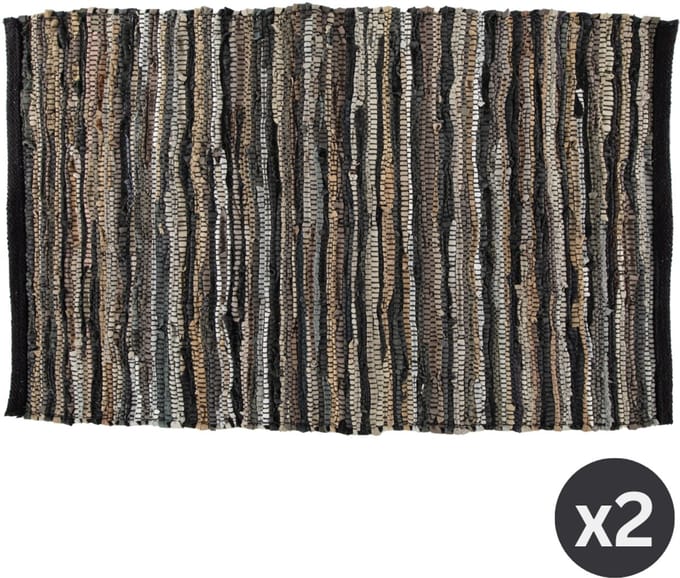 Tapijt ZOLA - chindi leer - SET/2 – 60x90 cm, grijs/zwart