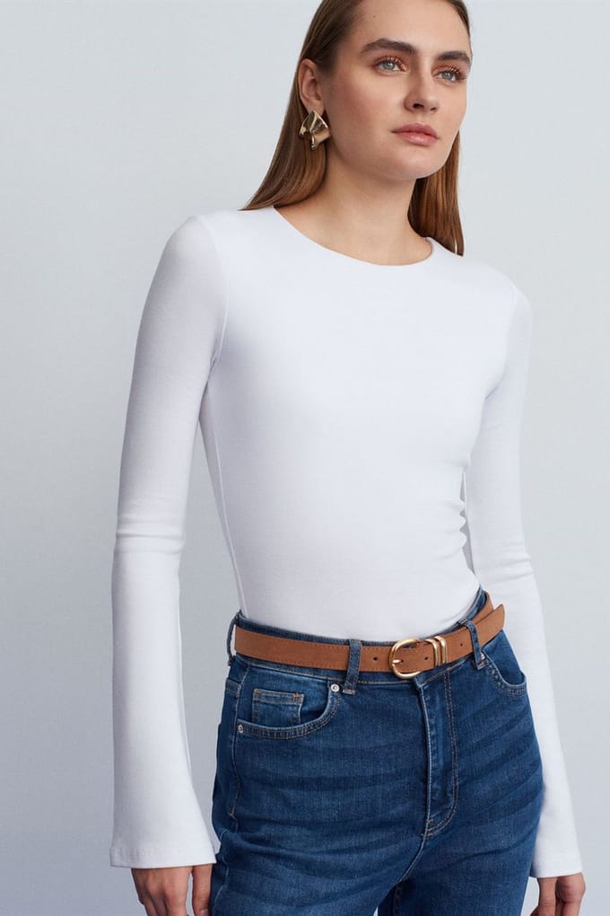 Slim Fit Lange Mouw Crew Neck Blouse