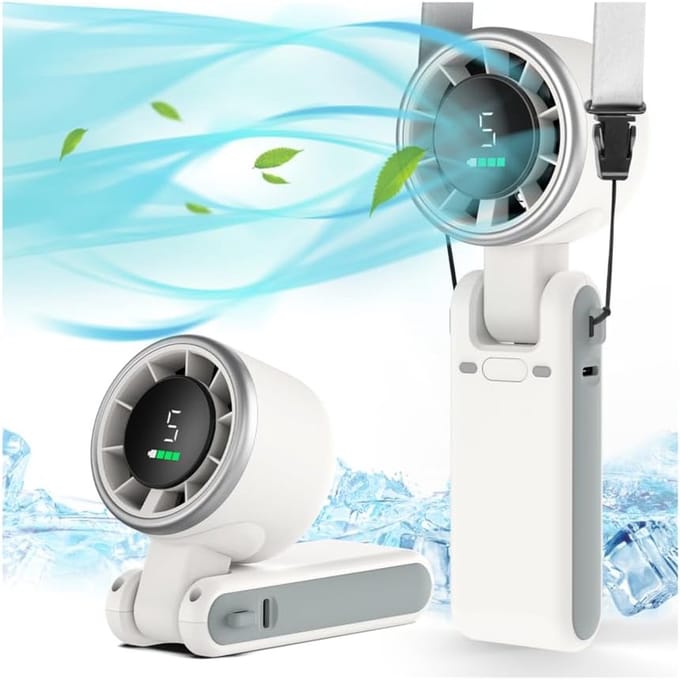 Handventilator - Mini Ventilator - Draagbare Ventilator - Oplaadbare Ventilator - USB-C Ventilator - Turbo Ventilator - 5 Snelheden - Met Digitaal Display - Tot 12 Uur Gebruik - Zwart/Wit/Groen