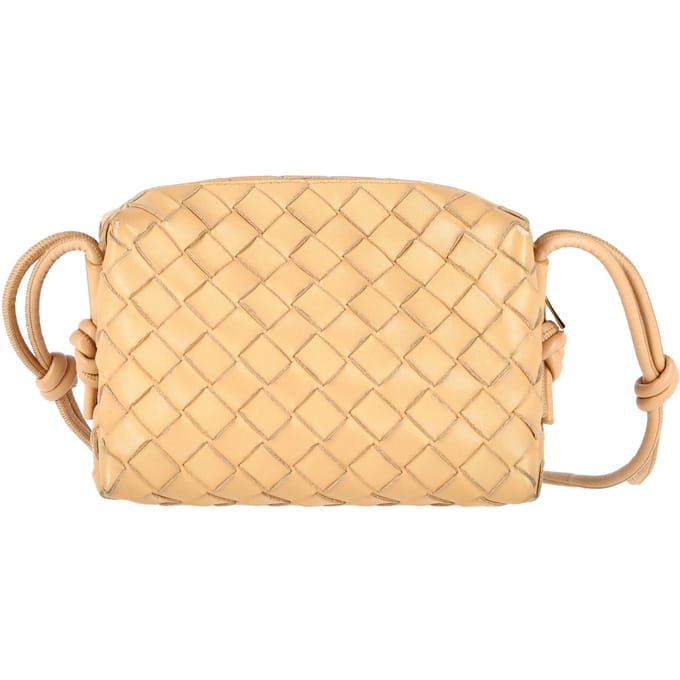 Bottega Veneta Mini Intrecciato Loop Camera Crossbody Bag in Geel Lamsleer
