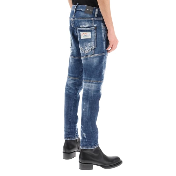 Dsquared2 Nette Biker Jean Paint Splash Versterkte Gescheurde Blue Jeans