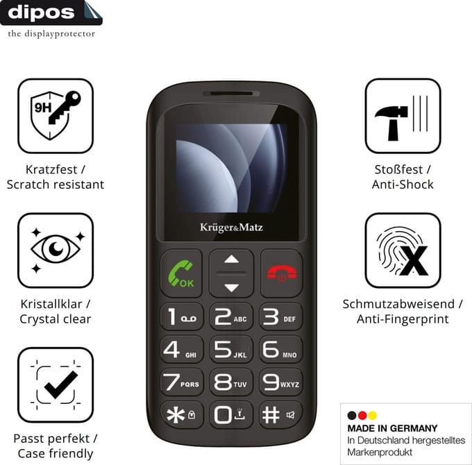 dipos – 2x Pantserfolie geschikt voor Kruger Matz Simple 923 | 9H Screenprotector