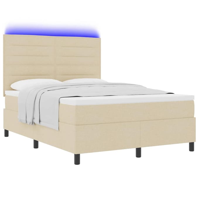 vidaXL - Boxspring - bed - met - matras - met - LED - Crème - 140 - x - 200 - cm - Stof