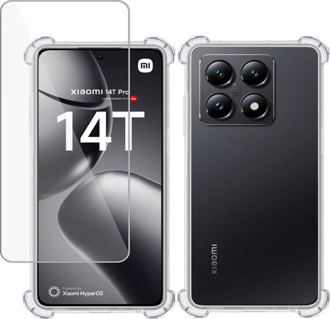 Hoesje + Screenprotector geschikt voor Xiaomi 14T – Tempered Glass - Extreme Shock Case Transparant