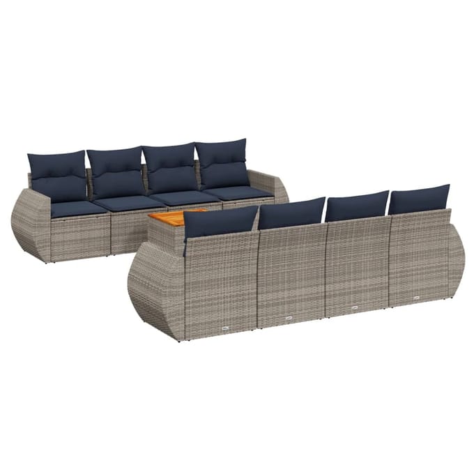 vidaXL - 9-delige - tuinbankset - met - kussens, - grijs - polyrotan